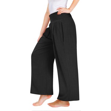 yoeyez Cotton Linen Palazzo Pants for Girls,Kids Summer Drawstring High Waisted Pants Casual Wide Leg Yoga Pant With Pockets Soft Lightweight Jogger for 6-7 Years
