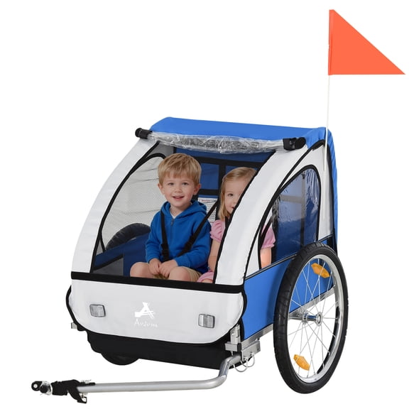 Aosom 2-Seat Kids Child Bicycle Trailer, Blue