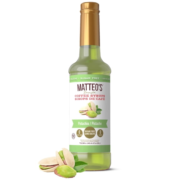 Matteo's Sirop Aromatisant Sans Sucre pour Café, Pistache, Délicieux Sirop de Café, 0 Calories, 0 Sucre, Compatible Keto (750mL, Bouteille Unique)