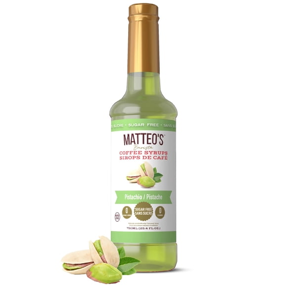Matteo's Sirop Aromatisant Sans Sucre pour Café, Pistache, Délicieux Sirop de Café, 0 Calories, 0 Sucre, Compatible Keto (750mL, Bouteille Unique)