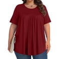 thumbnail image 1 of Aqestyerly Blouse à Manches Courtes pour Femmes Grande Taille, Col Rond Uni Plié, Haut en Tricot Doux et Confortable pour Tenue Décontractée, 1 of 8