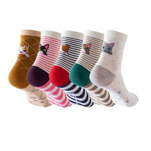 GDREDA Slouch Chaussettes pour femmes chaussons à thème animal Cinq paires Ensemble de bandes et chats Chausse mignon Chaussée quotidienne Multicolore,