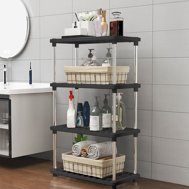 EGNMCR C 4Tier Storage Shelves Independent Shelving Unit Pantry Shelves Floor Storage Rack Connectable Storage Rack Sturdy Shelf For Kitchen Pantry Closet Bath Laundry Plastics storage rack