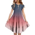 thumbnail image 1 of GDREDA Robes Fille 7 Robe d'Été pour Filles à Dégradé de Couleurs Col Rond Manches Volantées Robe Trapèze à Étages Respirante Confortable Robe Ludique pour Enfants Tout-Petits Fête d'Anniversaire et Tenue Quotidienne Bleu Marine,14-15 Ans, 1 of 5