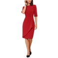 thumbnail image 2 of Allegra K Robe Froncée pour Femme à Manches Courtes, Robe de Travail de Bureau Tendance TP Rouge, 2 of 6
