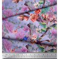 thumbnail image 2 of Soimoi Blue Polyester Crepe Fabric Insect,Peach & Pink Floral Printed Fabric 1 Yard 42 Inch Wide, 2 of 3