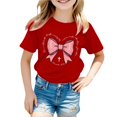 thumbnail image 1 of LUOGENLI T-Shirt pour Filles Filles Été Manches Courtes Col Rond Tee Hauts Décontractés pour Tous les Jours Mélange Confortable Chemises avec Jeans Jupes Pantalons Maxi Hauts Ensemble Fluide Rouge 5-6 Ans, 1 of 4