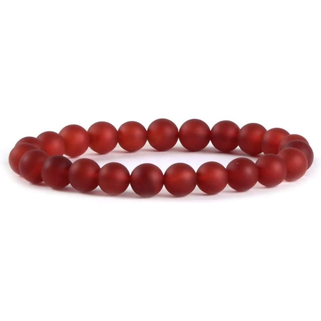 Bracelet Extensible Unisexe en Perles Rondes de 8 mm en Pierre Précieuse d'Agate Rouge Givrée Naturelle 7 Pouces
