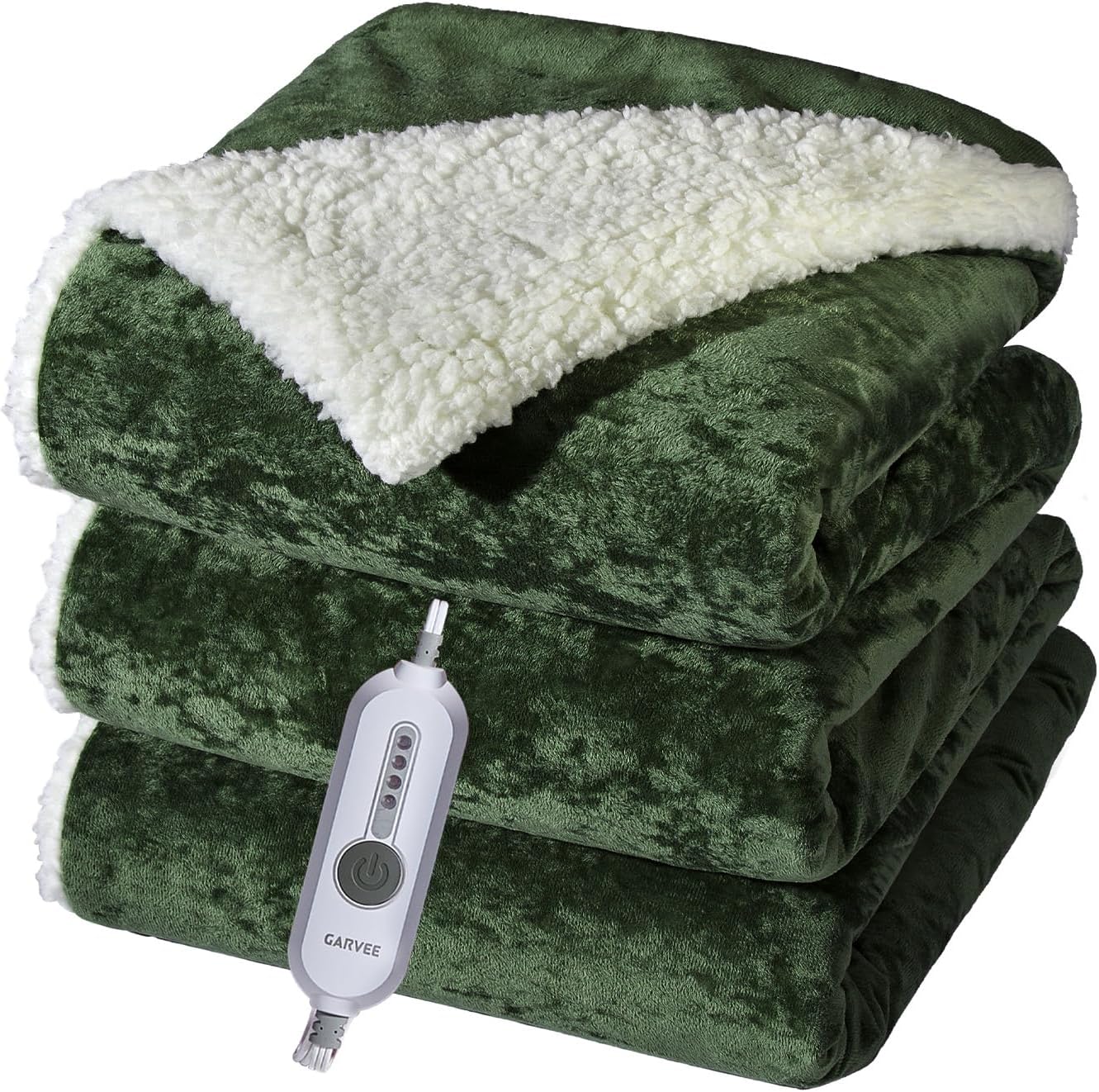 GARVEE Electric Heated Throw Blanket,50"x60" Velvet Soft Fast Heating Blankets,Over-Heat Protection,Green