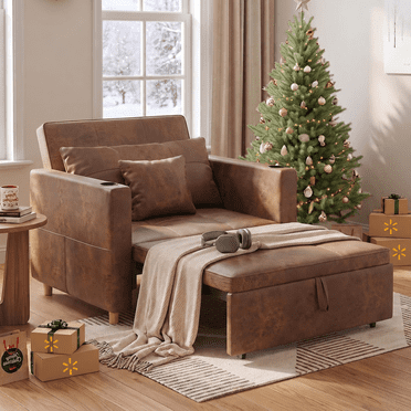 AECOJOY Fauteuil-Lit 3-en-1 de 38 Pouces, avec Dossier Réglable, Brun