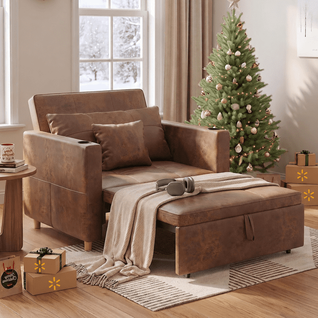 AECOJOY Fauteuil-Lit 3-en-1 de 38 Pouces, avec Dossier Réglable, Brun