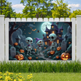 thumbnail image 4 of Spooky Scene Halloween Banner Gothic Theme Pumpkin Lantern Skeleton Design Cemetery Setting for Halloween Party Event Decor, 4 of 5
