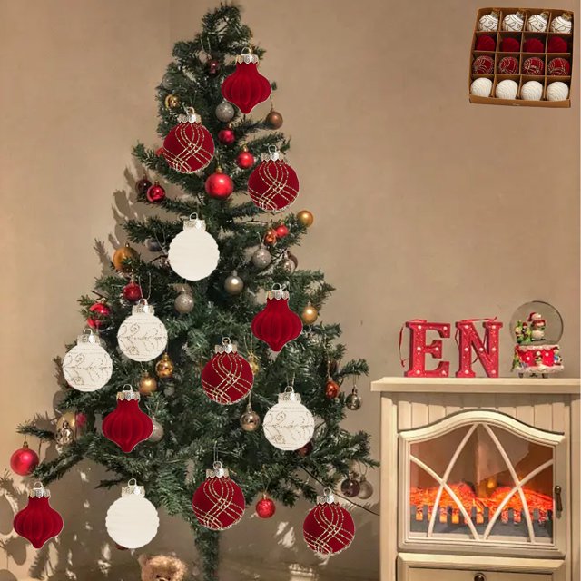 Wzzjkit Christmas Decorations 16 Piece Flocked Christmas Balls Christmas Decoration SetMultiple Styles Of Christmas Tree Decorations Can Also Be Used For Other Party