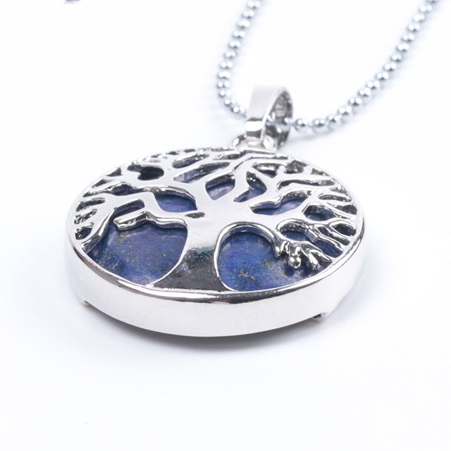Natural Round Gem Stone Kabbalah Tree of Life Necklaces Pendants