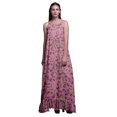 thumbnail image 1 of Bimba Chemise de Nuit Imprimée Fleurs et Feuilles Aquarelle Rose Clair pour Femmes Robe Maxi à Bretelles Spaghetti Grande Taille, 1 of 5