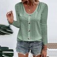 thumbnail image 2 of IROINID en Solde Chemises Grande Taille pour Femmes Col Rond Manches Longues Confortable Bouton Col Rond T-shirt Uni, Vert, 2 of 6