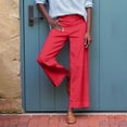 thumbnail image 4 of Women's Linen Pants - High Waisted Flare Wide Leg Capri Work Pants with Pockets, 4 of 6