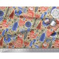 thumbnail image 2 of Soimoi Beige Moss Georgette Fabric Tree & Fox Folk Art Decor Fabric Printed Yard 44 Inch Wide, 2 of 5