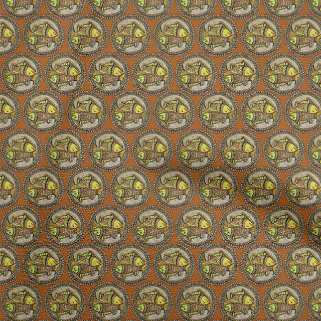 oneOone Rayon Orange Fabric Kalamkari Craft Projects Decor Fabric Printed By The Yard 56 Inch Wide
