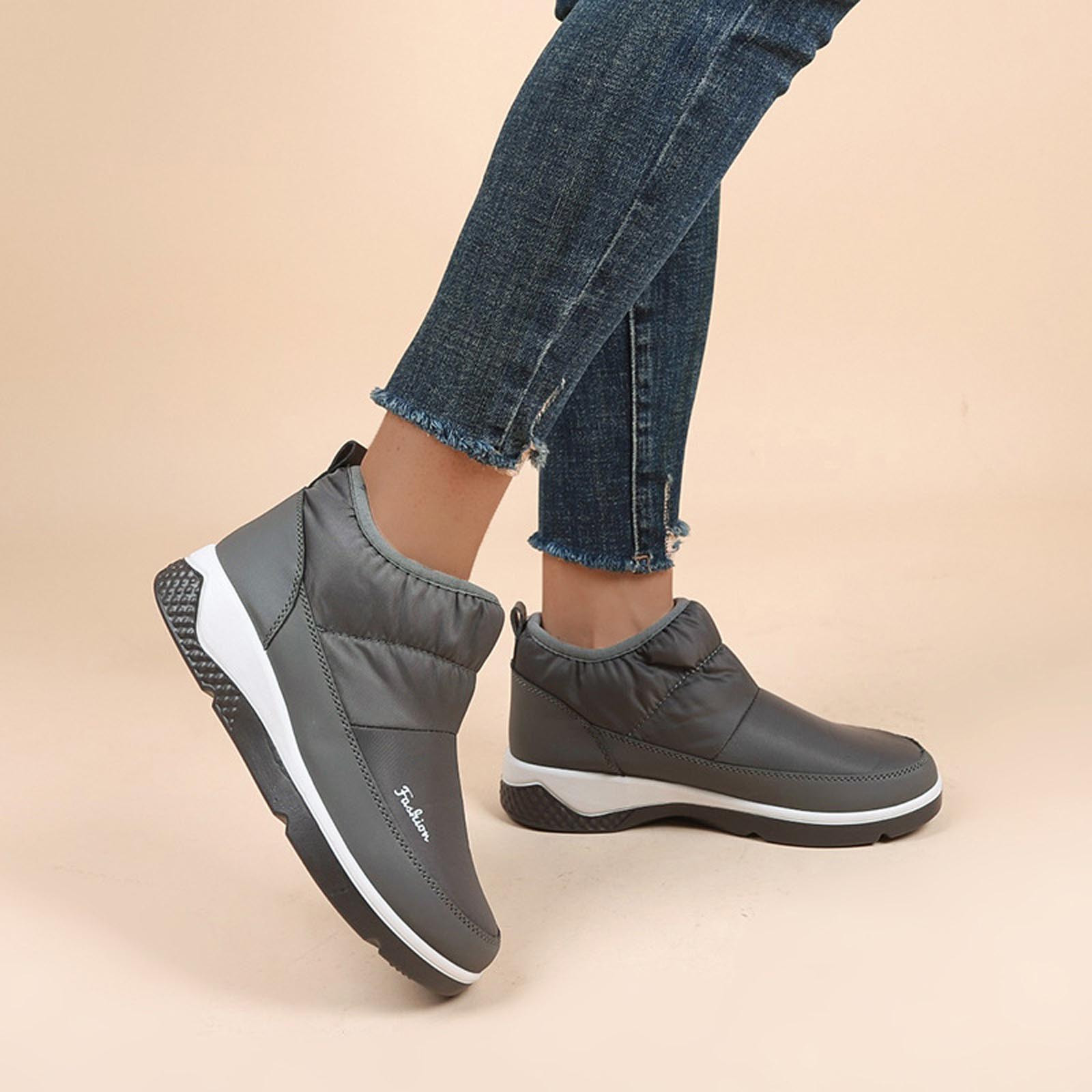 Chaussures pour Femmes Mode Automne Extérieur Bottes de Neige pour Femmes Bout Rond Chaussures à Enfiler Bottes Décontractées Bottes d'Automne en Liquidation