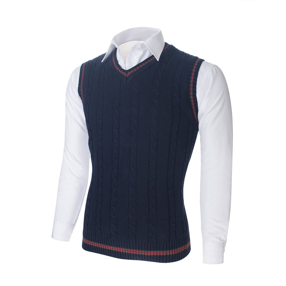 TOPTIE Men's 100% Cotton Knit Sweater Vest, V Neck Cable Pattern TOPTIE Men's 100% Cotton Knit Sweater Vest, V Neck Cable Pattern