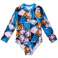 thumbnail image 2 of Pisexur Kids Toddler Baby Girl Rash Guard Long Sleeve Ruffle Floral Print Surfing Swimsuit Zipper One Piece Bathing Suit, 2 of 9