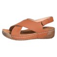 thumbnail image 1 of Bmisegm Sandales pour Femmes d'Été Rétro Unies en Cuir à Talon Compensé Épais à Semelle Épaisse Grande Pointure Sandales pour Femmes Été Brun 8, 1 of 9