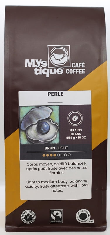 Mystique Coffee, PERLE, Light, whole bean coffee 100% arabica, Specialty Grade Coffee, Fairtrade & Organic, Beans, 454g
