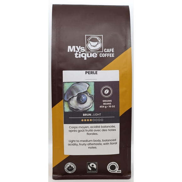 Mystique Coffee - PERLE, Organic, Fairtrade,  Light Roast, Whole Bean Coffee, 454g