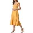 thumbnail image 4 of INSPIRE CHIC Women's Sundress Square Neck Ruffle Tiered Boho Midi Dress M Yellow, 4 of 6