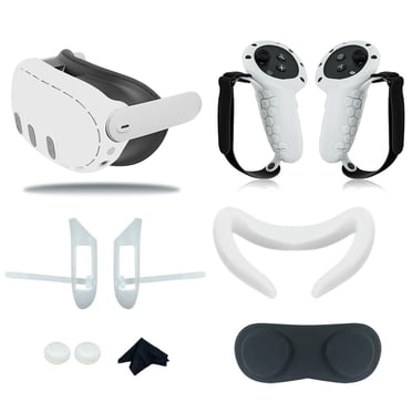 VR Silicone Cover Accessories for Meta Quest 3,10-in-1 Set Protective VR Shell Cover for Quest 3, Face Cover Pad with Lens Cap, Controller Grip Cover with Battery Opening and Rocker Cap