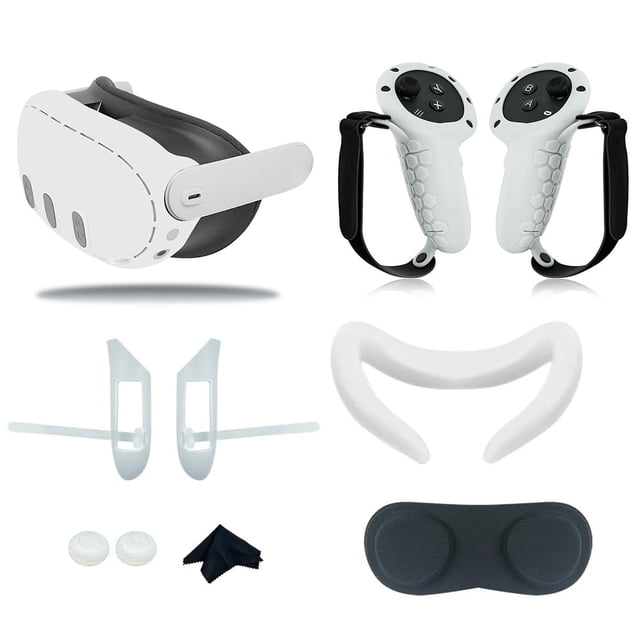 VR Silicone Cover Accessories for Meta Quest 3,10-in-1 Set Protective VR Shell Cover for Quest 3, Face Cover Pad with Lens Cap, Controller Grip Cover with Battery Opening and Rocker Cap