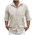 thumbnail image 1 of hotojiny Mens Corduroy Button down Shirts Shacket Vintage Textured Long Sleeve Jacket Lightweight Work Shirts with Pockets, 1 of 7