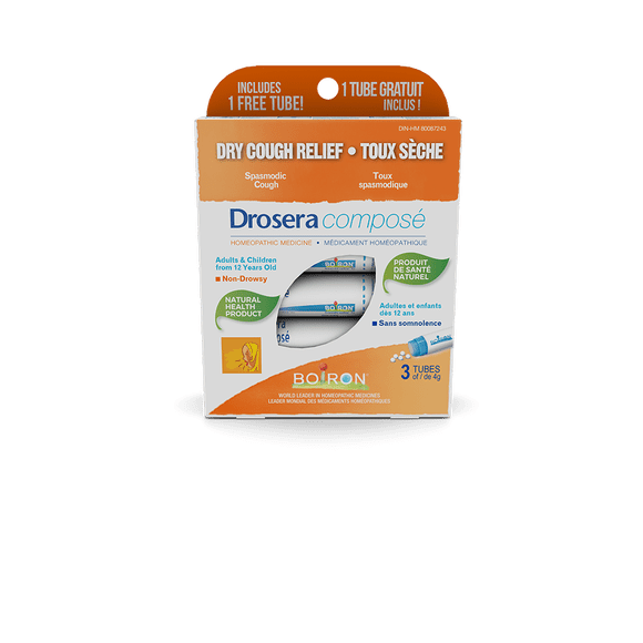 Boiron Drosera Composé – Homeopathic Pellets for Dry & Spasmodic Cough (3 Tubes, Approx. 80 Pellets per Tube)
