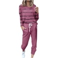 thumbnail image 1 of Mrat Two Piece Sweater Sets for Women 2 Piece Jogging Sets Striped Print Polyester Long Sleeve Sweatsuits Sets Two Piece Track Suits Drawstring High Waist Pants Set Comfy Outfits P-Wine M, 1 of 5