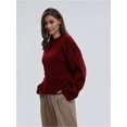 thumbnail image 4 of Women'S Crew Neck Sweaters Fall Outfits Trendy Long Sleeve Ribbed Knit Pullover Tops Wine Red S, 4 of 10