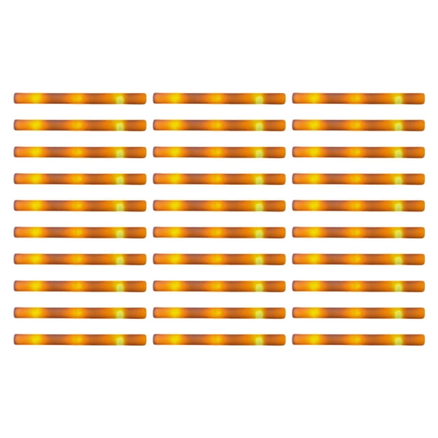 30Pcs Light up Foam Sticks LED Glow Sticks Set for Easter, Wedding, Halloween in yellow color. Made of durable foam sponge material, these glow sticks feature high brightness LED lights and measure 4cmx4cmx48cm. Perfect for party decorations, wearables, concerts, festivals, and celebrations.
