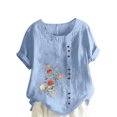 thumbnail image 1 of Pompotops Chemise Ample Décontractée à Manches Courtes et Col Rond pour Femmes, Imprimé Floral, Été, 1 of 5
