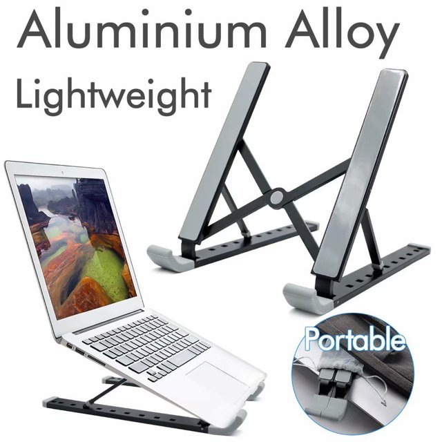 Support d'Ordinateur Portable Pliable et Ajustable, Support d'Ordinateur Portable en Alliage d'Aluminium Léger au design Ergonomique Universel. Doté d'Angles Réglables à Neuf Vitesses, de Poignées en silicone Antidérapantes et d'Une structure Ventilée pour Rafraîchir les Ordinateurs Portables jusqu'à 15,6 Pouces. Idéal pour les Voyages, les Jeux Ou les Affaires, et Comprend un Sac de Transport en Flanellette.