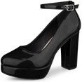 thumbnail image 1 of BLISSFUL STEP Escarpins à Talon Bloc pour Femmes Plateforme Bride à la Cheville Bout Rond Talon Noir 9, 1 of 6