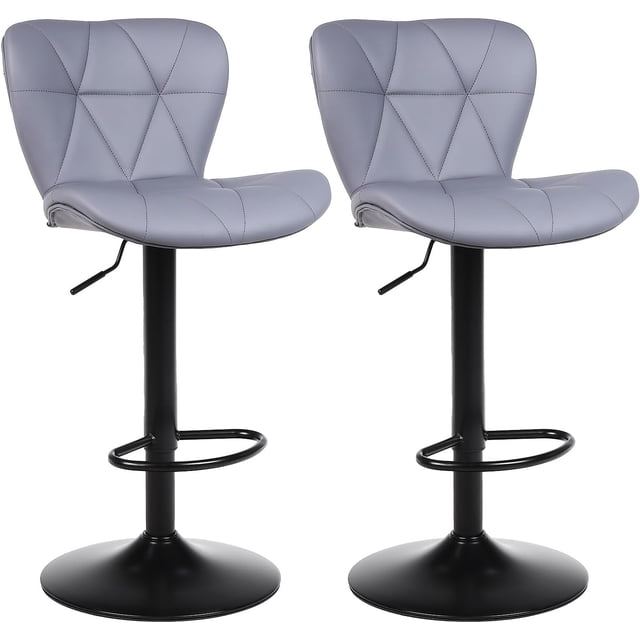 Furniture Swivel Bar Stools Set of 2, Bar Chairs Adjustable Height Bounded Leather Counter Height Barstools and Sturdy Metal Handel Kitchen Island Stool Black