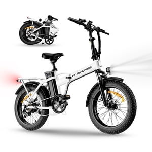 WINDHORSE W4A 20" Vélo électrique Fat Tire pour adultes, 20 mph, portée de 40 à 70 milles, pic 983W Moteur tout-terrain E-Bike pliable avec rack arrière, suspension, blanc
