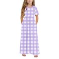 thumbnail image 2 of biudgviw Robe Décontractée pour Filles à Carreaux Manches Courtes Col Rond Robe Longue d'Été avec Poches 4-14 Ans, 2 of 7