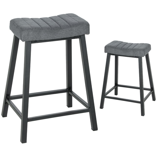 HOMCOM Bar Stools Set of 2 Velvet Upholstered Counter Height Barstools Grey