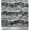 thumbnail image 1 of Soimoi Gray Moss Georgette Fabric Reindeer & Snowflakes Tree Print Sewing Fabric Yard 42 Inch Wide, 1 of 5