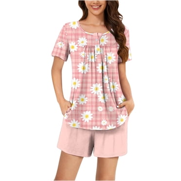 Tnhcen Women Pajamassets Summer Short Sleeves Nightwear 2 Piece Lounge Sleepwear Ladies Nightwear