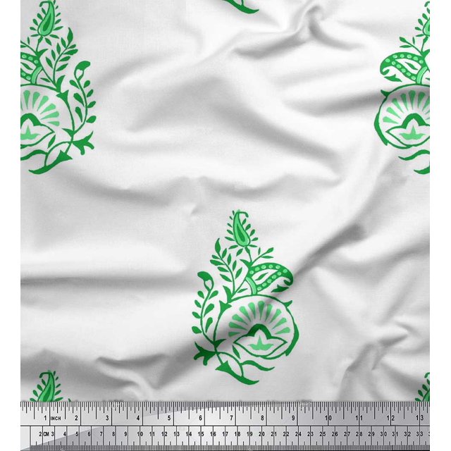 Soimoi Moss Georgette Fabric Leaves,Floral & Paisley Block Printed Craft Fabric by The Yard 42 Inch Wide