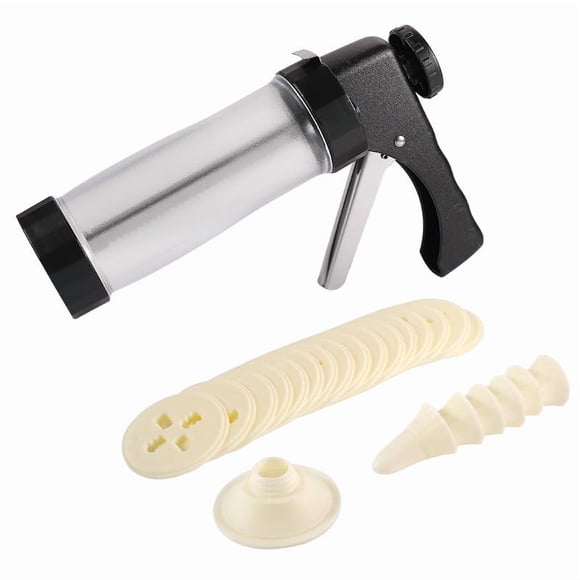 Cookie Making Kit with 16 Template Discs and 6 Nozzles, Stainless Steel Handle and Abs Body, Yellow, for Home Baking