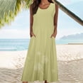 thumbnail image 4 of Mrat Nouvelle Robe Longue Sans Manches en Coton et Lin pour Femmes, Décontractée, Col Rond, Imprimée, Robe Maxi avec Poches, Robes Décontractées P-106 Vert 4TG, 4 of 9