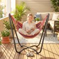 thumbnail image 2 of Outsunny Hamac de Patio avec Support, Lit Hamac d'Extérieur en Tissu avec Support, Multicolore, 2 of 10